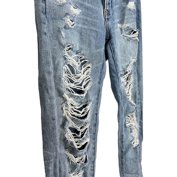 AMERICAN EAGLE HI-RISE GIRLFRIEND Distressed Medium Blue Wash Zip Fly Jeans sz 2 - Picture 6 of 16